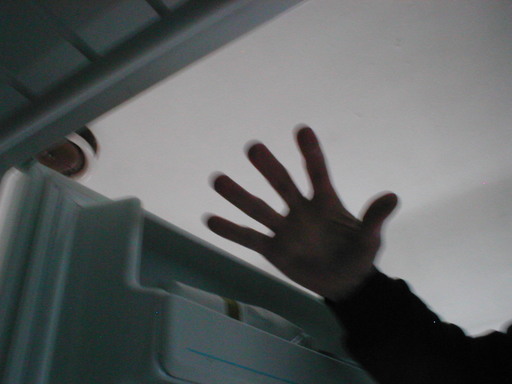 a hand reaching inside a freezer